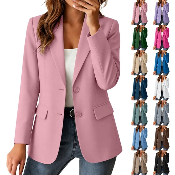 Axdhxbd Blazers for Women Trendy Lapel Collar Long Sleeve Office Jackets Button Blazer Dressy Business Casual Work Suit Coats with Pockets Pink 2XL