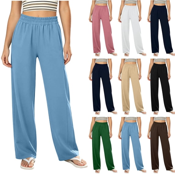 Axdhxbd High Waisted Sweatpants for Women Baggy Elastic Waist Wide Leg Sweat Pants Casual Lounge Gym Athletic Joggers with Pockets Pink 2XL
