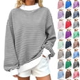thumbnail image 1 of Axdhxbd Mock Neck Sweatshirt for Women Oversized Striped Sweatshirts Loose Fit Long Sleeve Drop Shoulder Pullover Fashion Streetwear S-5XL, 1 of 7