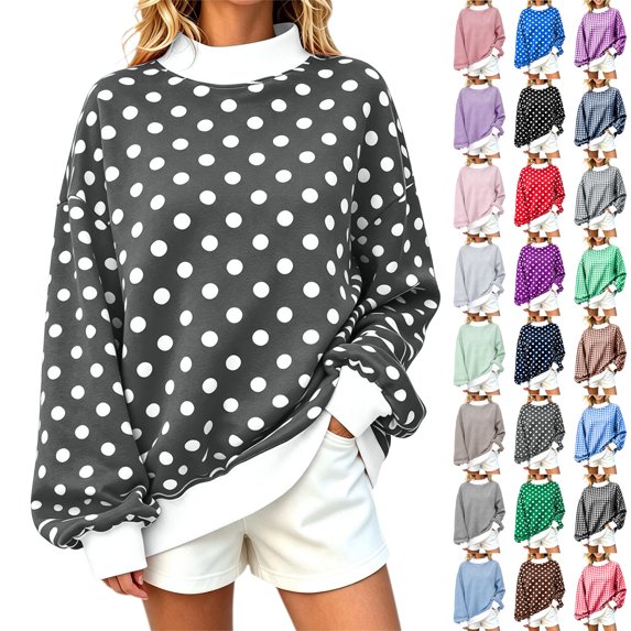 Axdhxbd Oversized Sweatshirt for Women Mock Neck Sweatshirts Fashion Polka Dot Print Long Sleeve Pullover Tops Loose Fit Fall Winter Going Out Sweatshirts S-4XL