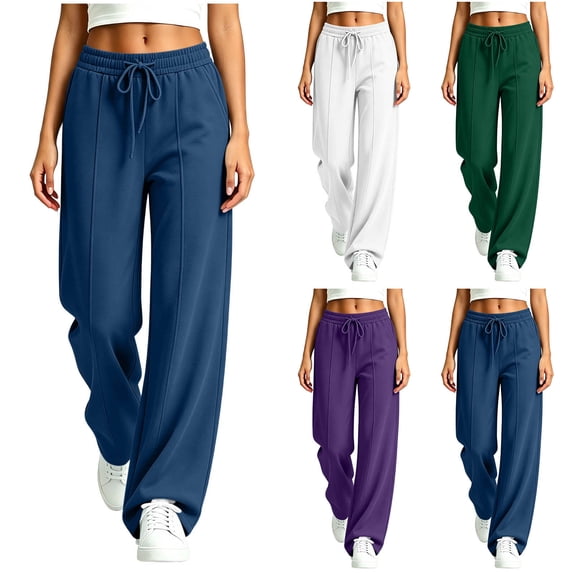 Axdhxbd Women's Baggy Sweatpants Elastic Waisted Drawstring Wide Leg Sweatpant Loose Casual Solid Color Sweat Pants with Pockets Green 2XL