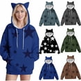 thumbnail image 1 of Axdhxbd Women's Cats Ear Hoodie Cute Stars Print Long Sleeve Pullover Tops Loose Casual Drop Shoulder Drawstring Hooded Sweatshirt with Pockets Coffee XL, 1 of 6