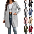 thumbnail image 1 of Axdhxbd Women's Long Zip Up Hoodies Solid Color Fleece Long Sleeve Outwear Drawstring Hooded Sweatshirts Fall Winter Jacket Coat with Pockets Pink XL, 1 of 9