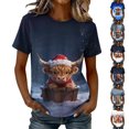 thumbnail image 1 of Axdhxbd Womens Christmas Shirt Cute Highland Cow Graphic Tees Xmas Short Sleeve Crew Neck Tshirts Plus Size Holiday Tops S-5XL, 1 of 7