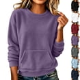 thumbnail image 1 of Axdhxbd Womens Sherpa Sweatshirts with Pocket Crew Neck Sweatshirt Loose Fit Long Sleeve Pullover Tops Warm Winter Fleece Sweatshirt for Daily Vacation S-2XL, 1 of 8