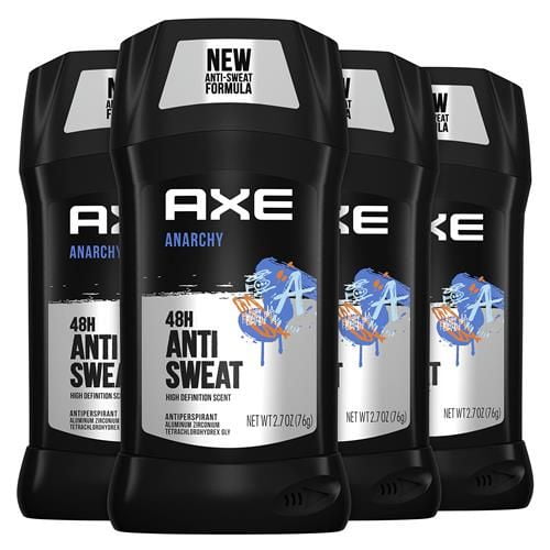 Axe Antiperspirant Stick For Men 48 Hour Sweat And Odor Protection For Long Lasting Freshness, Anarchy Dark Pomegranate And Sandalwood Mens Deodorant 2.7Oz 4 Count Packaging May Vary - Pack of 2