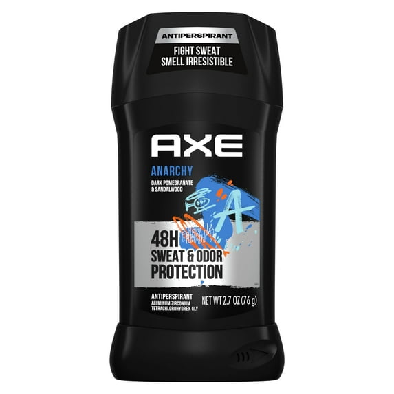 Axe Antiperspirant Stick For Men Anarchy 48 Hour Sweat And Odor Protection For Long Lasting Freshness, Dark Pomegranate & Sandalwood Mens Deodorant 2.7 Oz Packaging May Vary