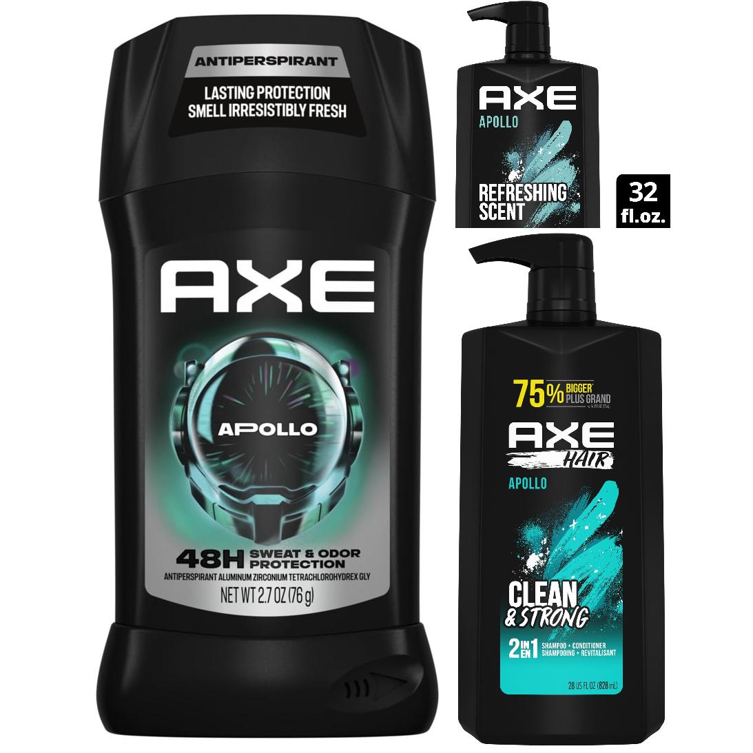 Axe Apollo Collection Body Wash, 2-in-1 Shampoo + Conditioner & Antiperspirant Deodorant Stick, 3 Count