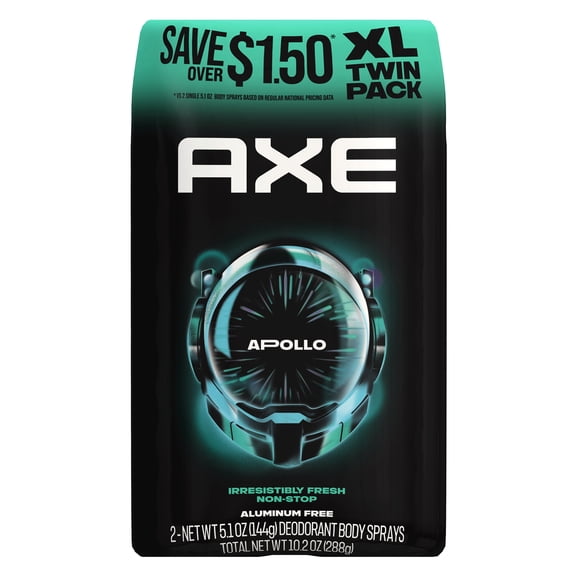 Axe Deodorant Body Spray 48H Odor Protection for Men Apollo Sage & Cedarwood Aluminum Free Body Spray Deodorant, 5.1 oz Twin Pack