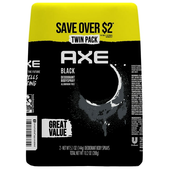 Axe Black Frozen Pear & Sandalwood Body Spray Deodorant for Men, 5.1 oz (2 Pack)