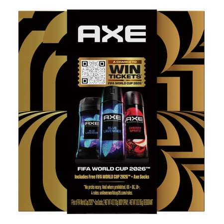 AXE Fine Fragrance Collection X FIFA World Cup Gift Set Blue Lavender Deodorant Stick & Spray, Cherry Spritz Deodorant Spray + Socks, 3 Count