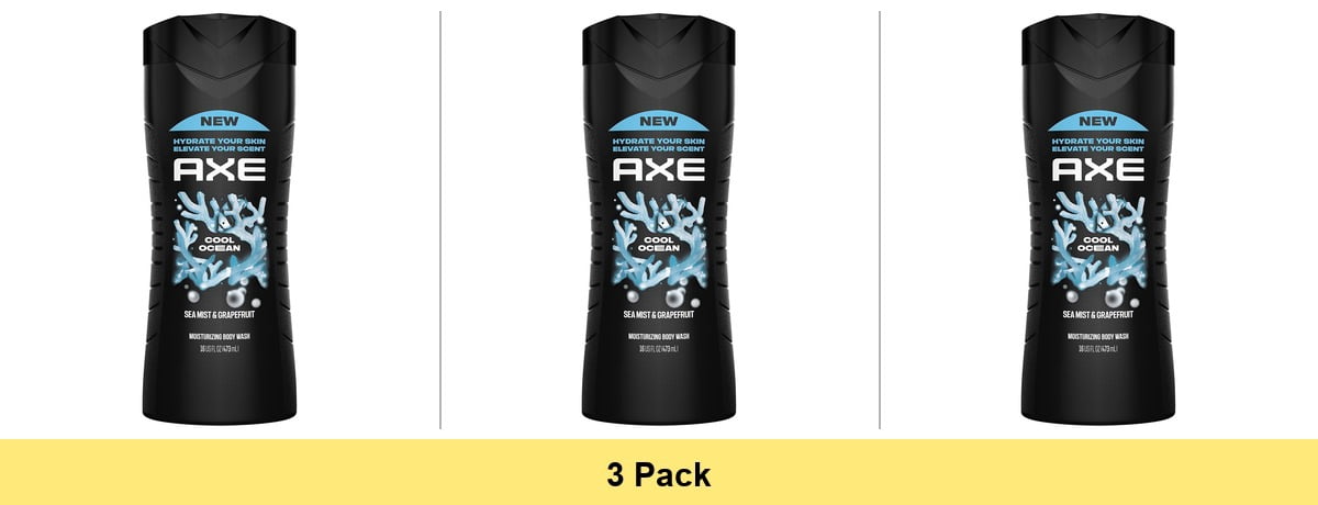 Axe Cool Ocean Moisturizing Men's Body Wash Essential Oils All Skin Type, 16 oz - 3 Pack