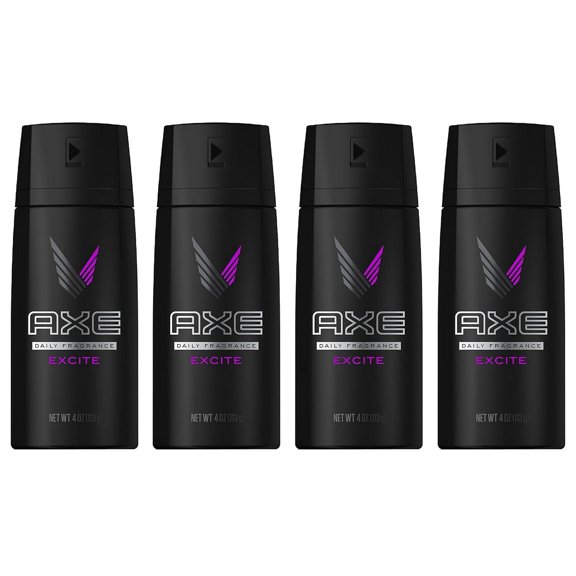 Axe Daily Fragrance / Body Spray - Excite - Net Wt. 4 OZ 113 g Each - Pack of 4