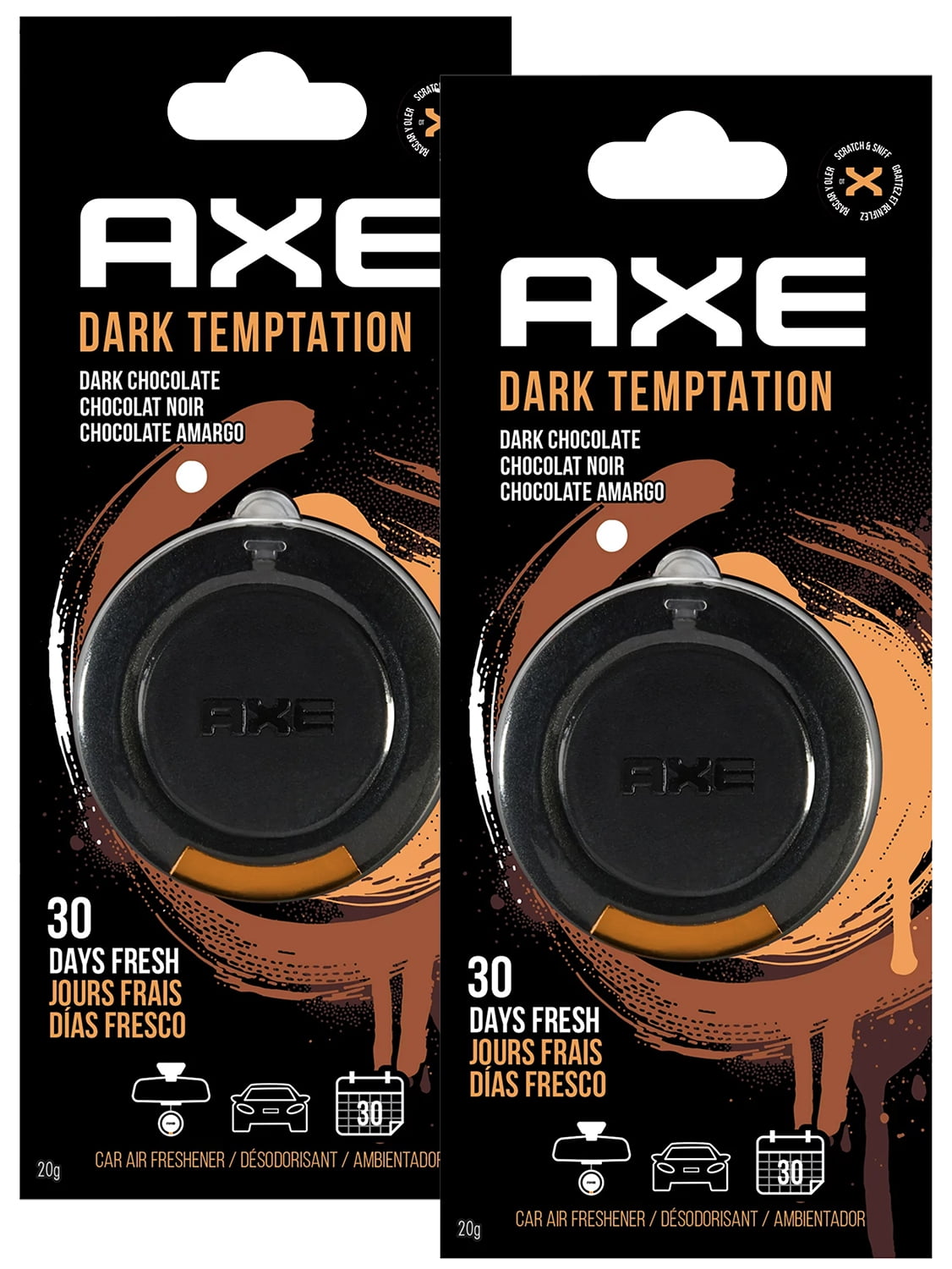 Axe Dark Temptation Hanging 3D Disc Car Air Freshener, Odor Eliminator for Strong Odor Car Air Fresheners Hanging for Your Car, 2 Packs