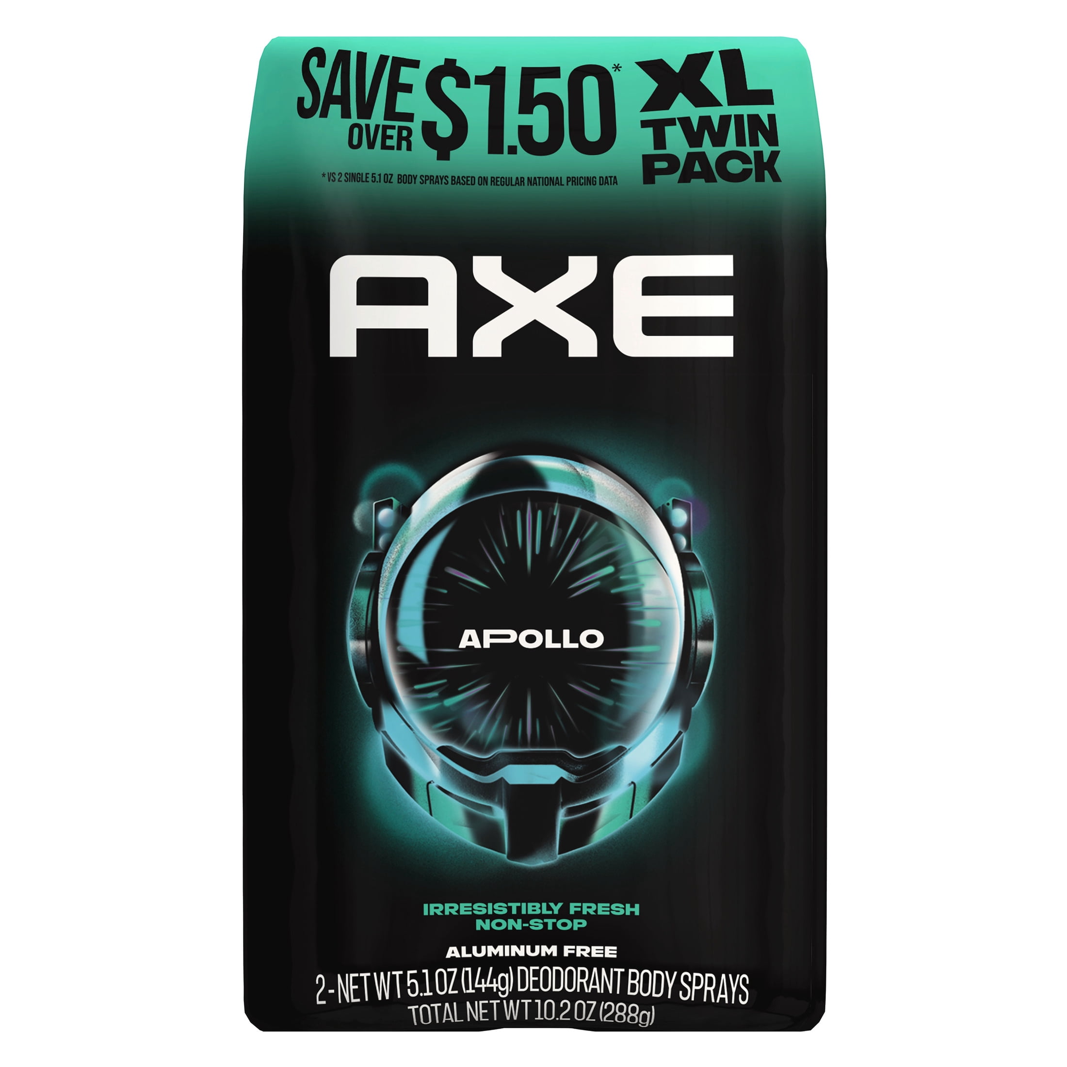 Axe Deodorant Body Spray 48H Odor Protection for Men Apollo Sage & Cedarwood Aluminum Free Body Spray Deodorant, 5.1 oz Twin Pack