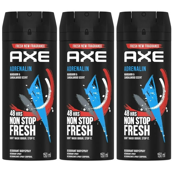 Axe Deodorant Body Spray Adrenaline Mens Fragrance 150ml/5.07oz (3-Pack)
