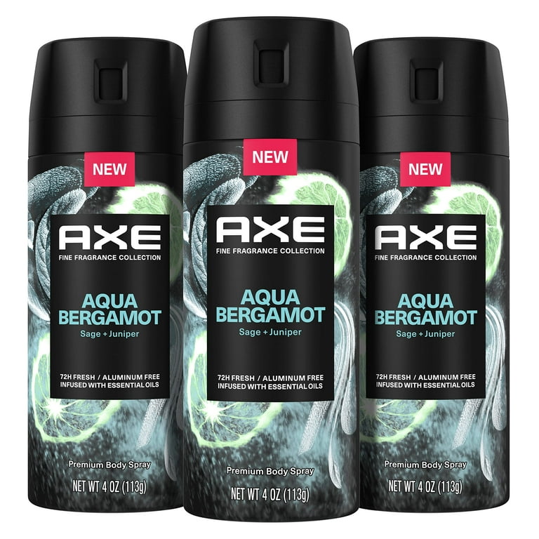 Axe Fine Fragrance Collection Premium Deodorant Body Spray For Men Aqua  Bergamot 3 Count With 72H Odor Protection And Freshness Infused With Aqua,  Bergamot, And Sage Essential Oils 4 Oz. 