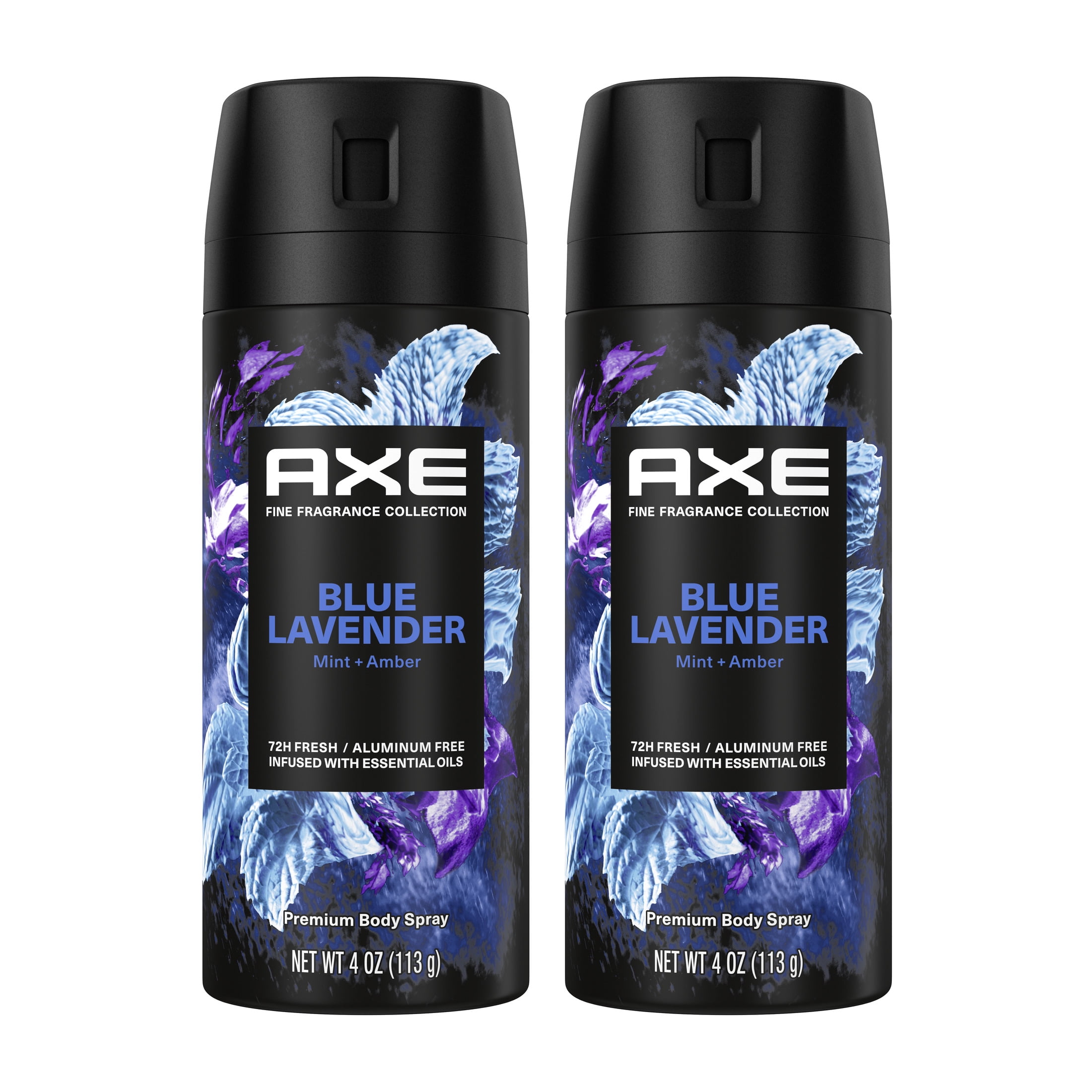 Axe Fine Fragrance Men's Deodorant Spray Blue Lavender Essential Oils Aluminum Free, 4 oz Twin Pack