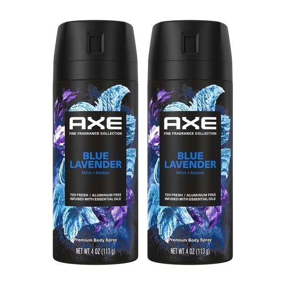 Axe Fine Fragrance Collection Premium Deodorant Body Spray for Men With 72H Odor Protection and Freshness Blue Lavender Infused with Lavender, Mint, And Amber Essential Oils, 4 oz Twin Pack