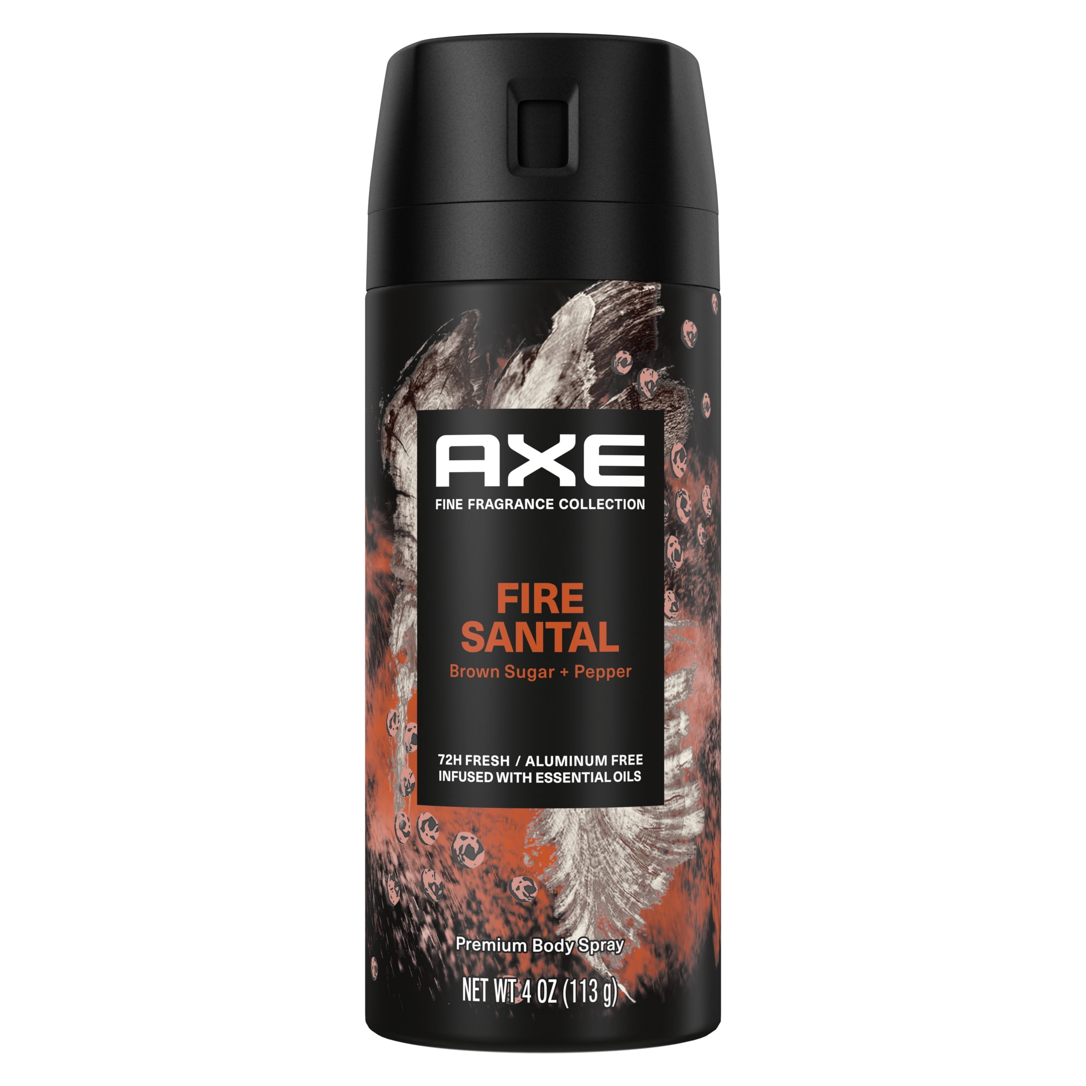 Axe Fine Fragrance Mens Deodorant Spray Fire Santal Brown Sugar + Pepper Aluminum Free, 4 oz