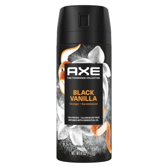 Axe Fine Fragrance Men's Fresh Deodorant Body Spray Black Vanilla, Aluminum Free, 4 oz