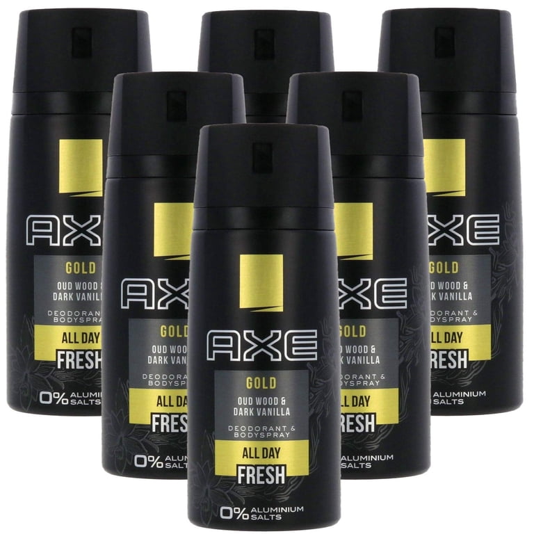 Axe Gold Body Spray, Oud Wood and Vanilla Scent, Pack of 6, Long