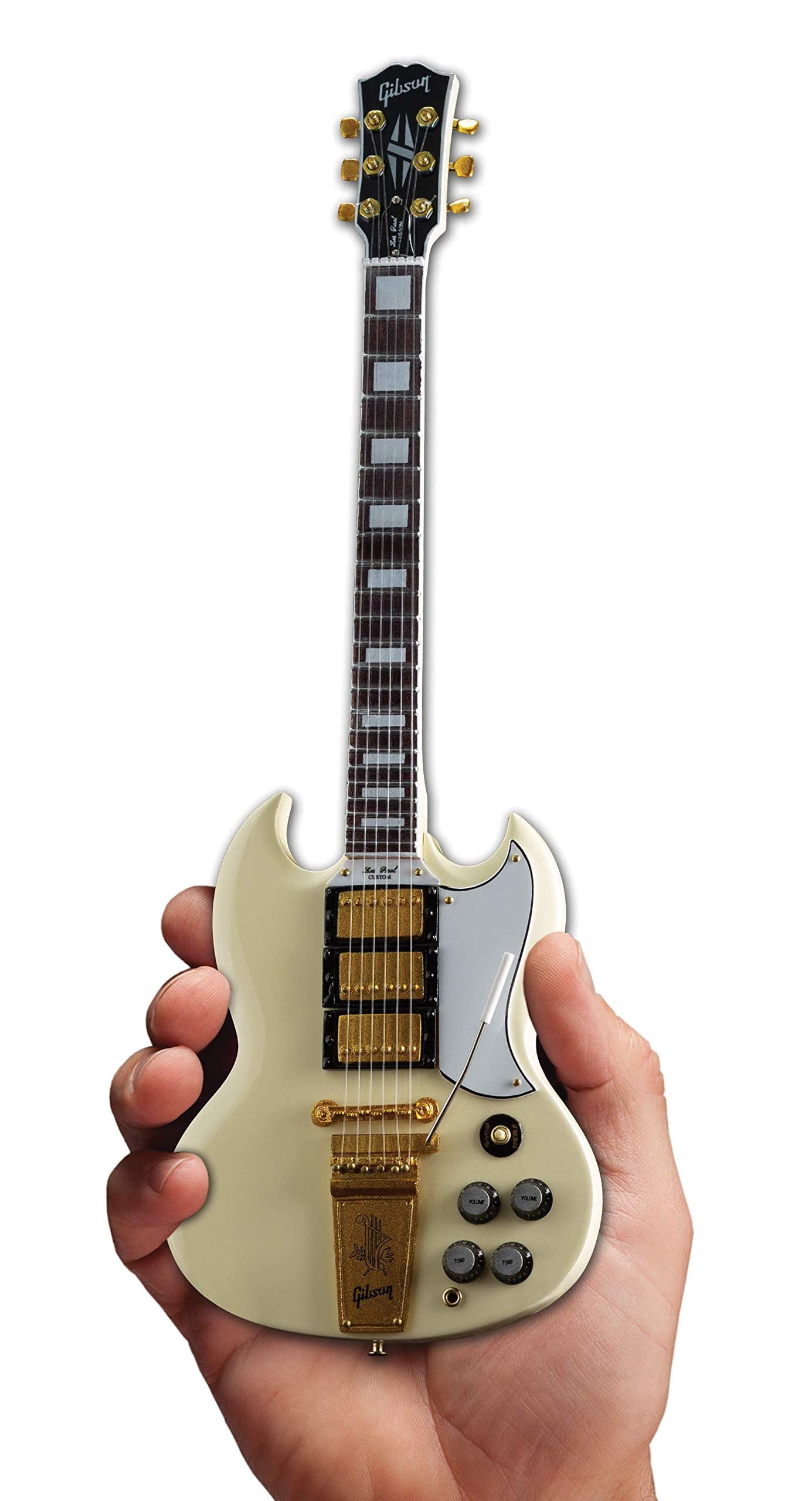AXE HEAVEN Gibson 1964 SG Custom White Miniature Guitar with Stand, 10 Inch
