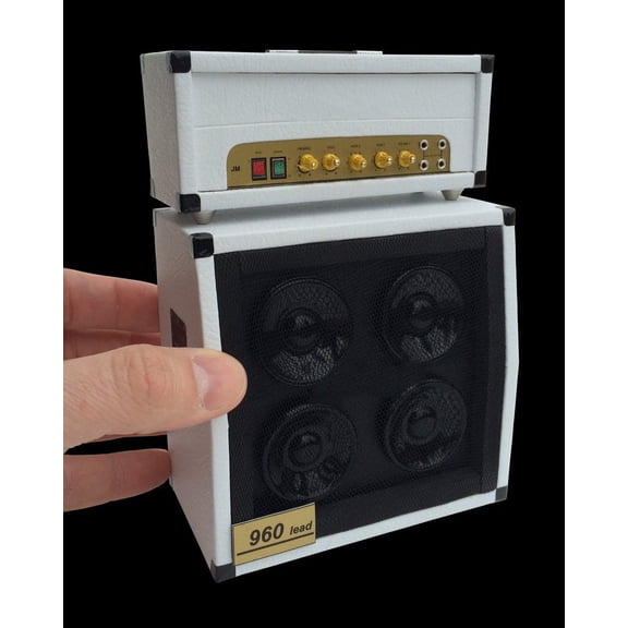 Axe Heaven Classic Miniature Stack Amplifier Head w 4 x 12 Speaker Cabinet White Replica Collectible MS-AMP-W-1