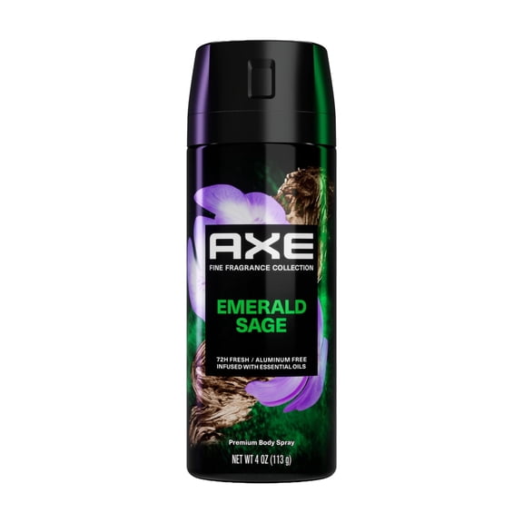 AXE Fine Fragrance Collection Premium Deodorant Body Spray For Men With 72H Odor Protection And Freshness Emerald Sage Infused With Geranium, Cedar, And Patchouli Essential Oils ,4 oz