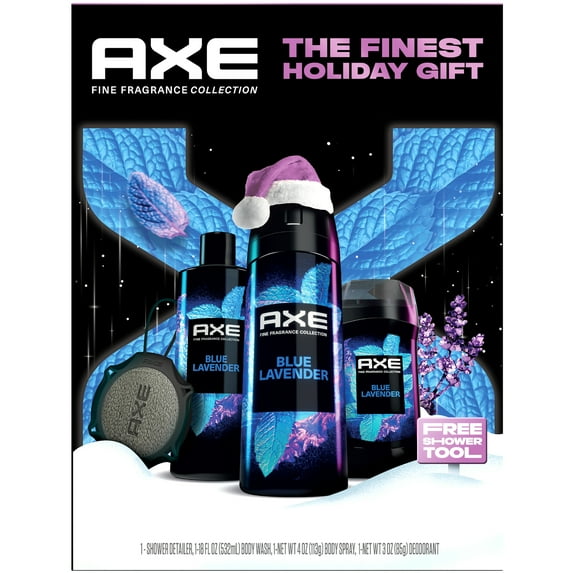 Axe Men's Holiday Gift Set Deodorant Spray Antiperspirant Deodorant Stick Body Wash & Shower Tool, 4 Count