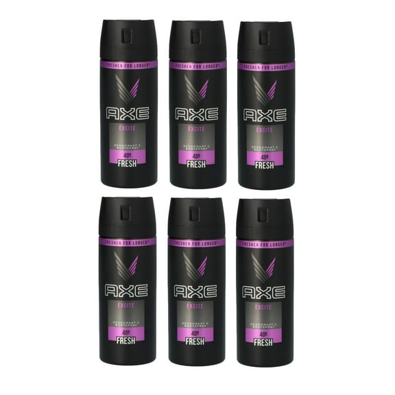 Axe Mens Deodorant, Body Spray, Excite, Fragrance, 150ml, 5.07oz, 6 Pack