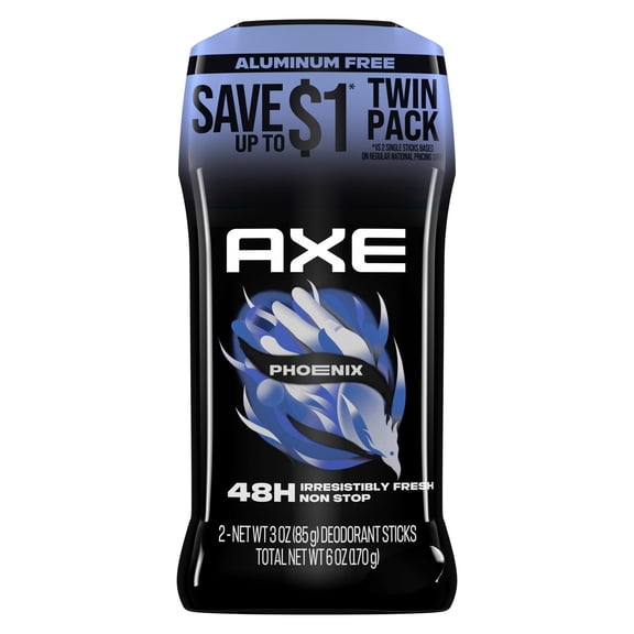 AXE Deodorant Stick For Men For Long Lasting Odor Protection, Phoenix Crushed Mint & Rosemary Men's Deo, Aluminum Free ,3 oz Twin Pack