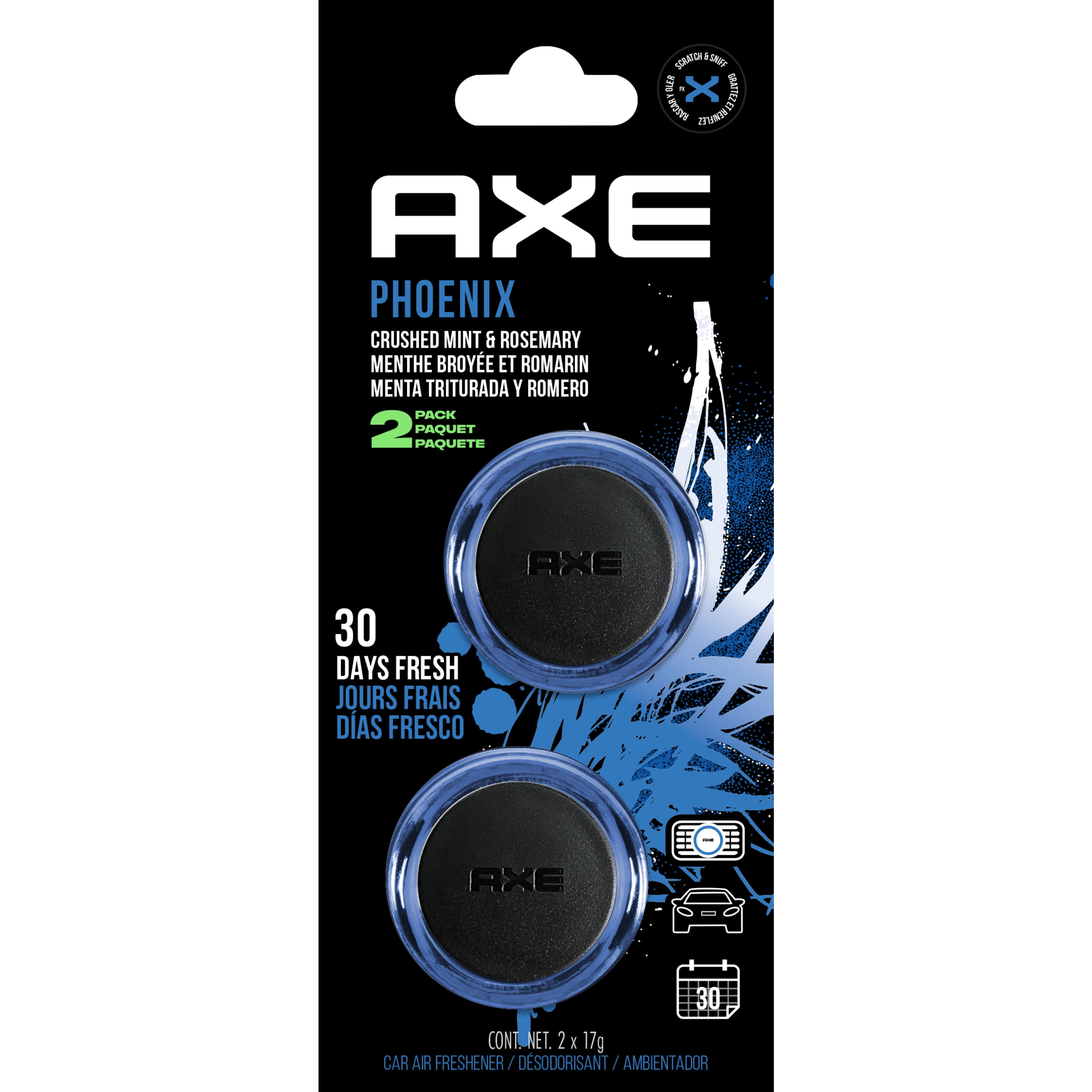 Axe Phoenix Scent Mini Vent Clip Car Air Freshener, 2 Pack - Walmart.com
