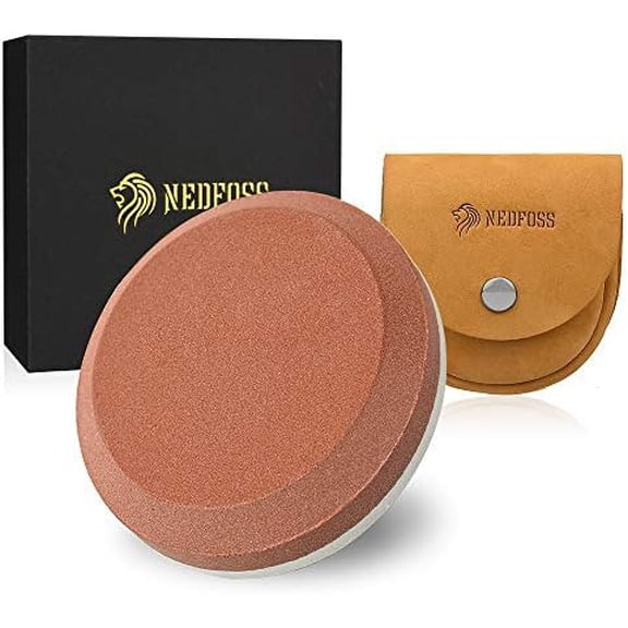 Axe Sharpener Tool with Leather Sheath, Sharpening Puck Whetstone Hatchet & Tool Sharpening Stone, Dual Grit Multi-Purpose Sharpener (Red)