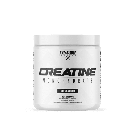 Axe & Sledge Basics Creatine | Unflavored, Enhances Strength & Performance, Increases Lean Body Mass, 50 Servings | Pure Creatine Monohydrate, No Fillers or Artificial Substances | 50 Servings