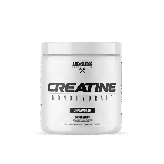 Axe & Sledge Basics Creatine | Unflavored, Enhances Strength & Performance, Increases Lean Body Mass, 50 Servings | Pure Creatine Monohydrate, No Fillers or Artificial Substances | 50 Servings