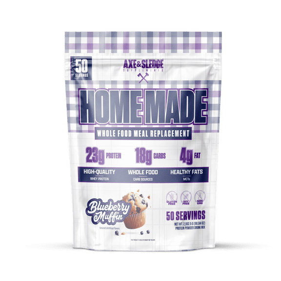 Axe & Sledge Home Made Whole-Foods-Based Meal Replacement Powder | 48g Protein | Digestive Enzymes & Fiber, Non-GMO | Premium Ingredients | Protein Powder for Bulking | 25 Servings, Blueberry Muffin
