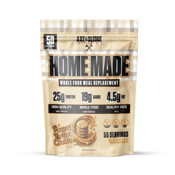 Axe & Sledge Home Made Whole-Foods-Based Meal Replacement Powder | 48g Protein | Digestive Enzymes & Fiber, Non-GMO | Premium Ingredients | Protein Powder for Bulking | 25 Servings, PB Cookie