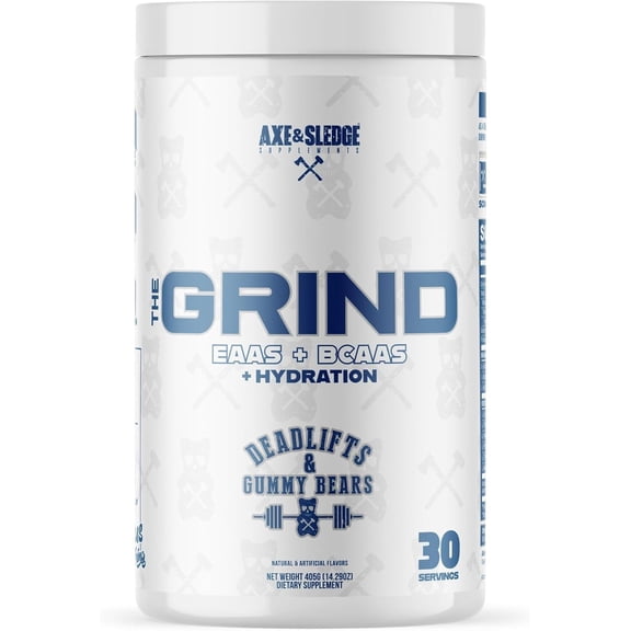 Axe & Sledge The Grind Essential Amino Acids |EAA & BCAA Powder |Muscle Recovery & Electrolytes for Hydration | Stimulant-Free, Vegan | 30 Servings, Deadlifts & Gummy Bears