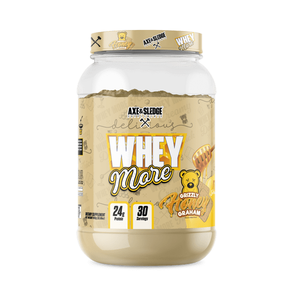 Axe & Sledge WHEY More Premium Protein Blend | 24g Protein, Whey Concentrate & Isolate | Prebiotic Fiber for Enhanced Absorption | Creamy, Delicious, Versatile | 30 Servings, Honey Grizzly Graham