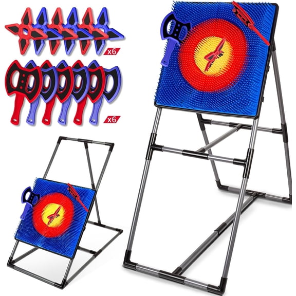 Axe Throwing Game for Backyard, Target Set with 12 Throwing Axes and Stars, Adjustable Height Indoor Outdoor Game for Kids Ages 6-12, Family Party