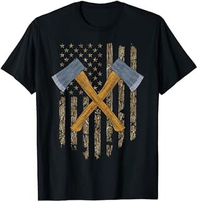 Axe Throwing Hatchet American Flag Tree Camouflage Vintage TShirt
