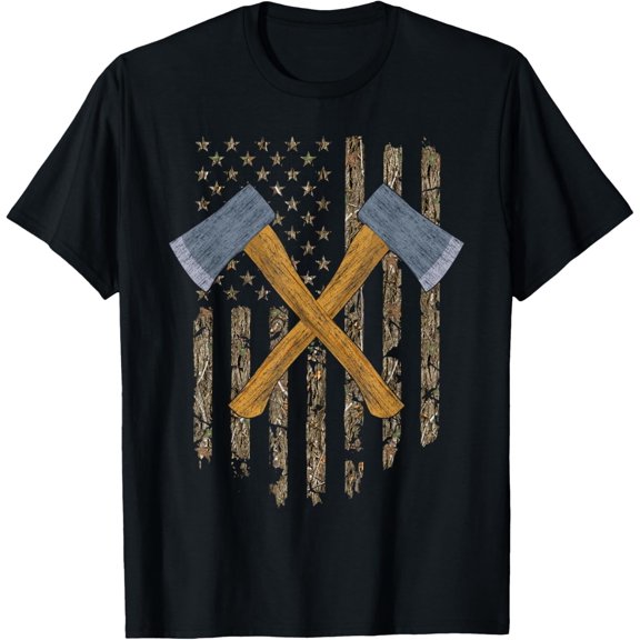 Axe Throwing Hatchets American Flag Tree Camouflage Vintage T-Shirt