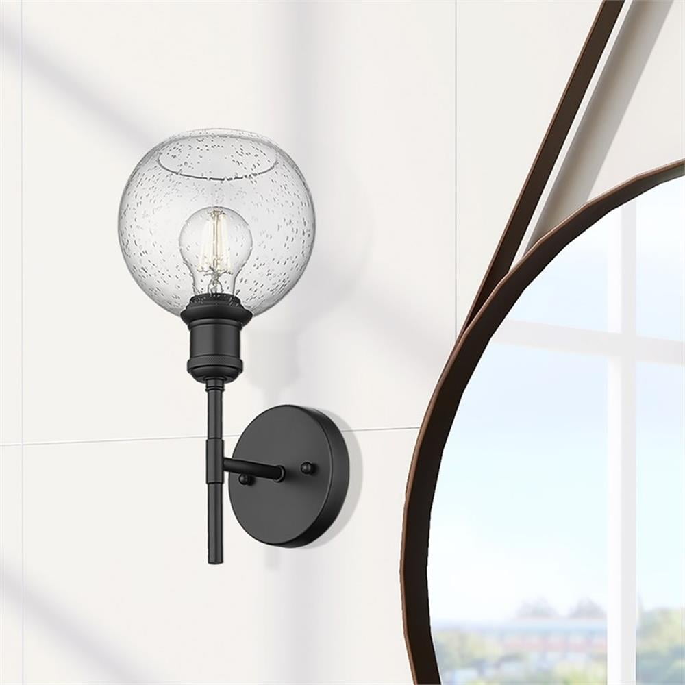 Matte Black Steel Wall Sconce with Seeded Glass Globe