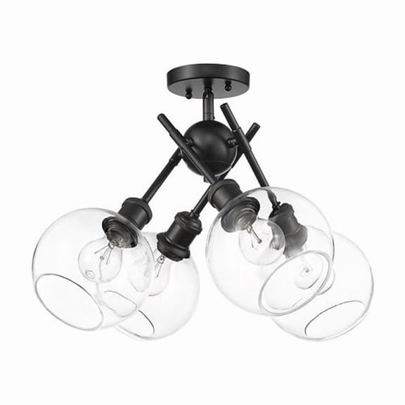 Wry Lighting Axel 4-light Semi-Flush Mount in Matte Black and Globe Clear Glass