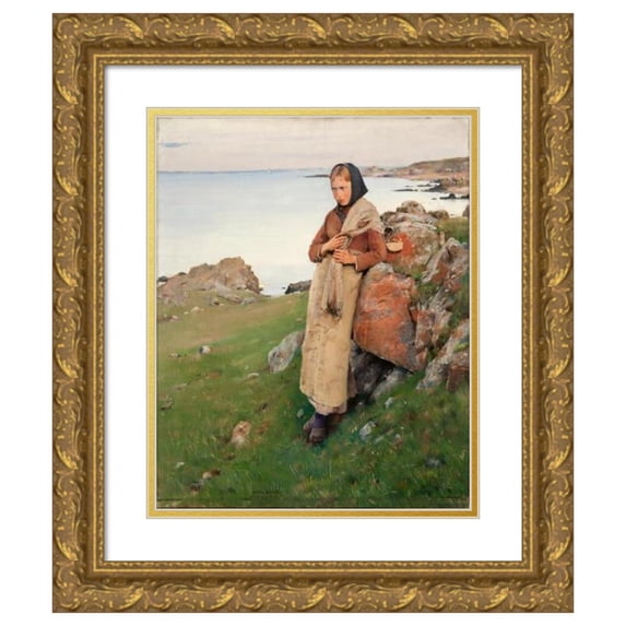 Axel Kulle 12x14 Gold Ornate Wood Frame and Double Matted Museum Art Print Titled - Fishergirl from Skane (1884)