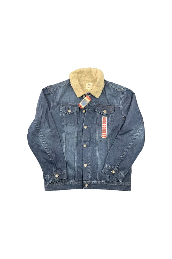 Men's Rooney Sherpa Collar Premium Trucker Denim Jacket (Hunter Dark Wash, XL)