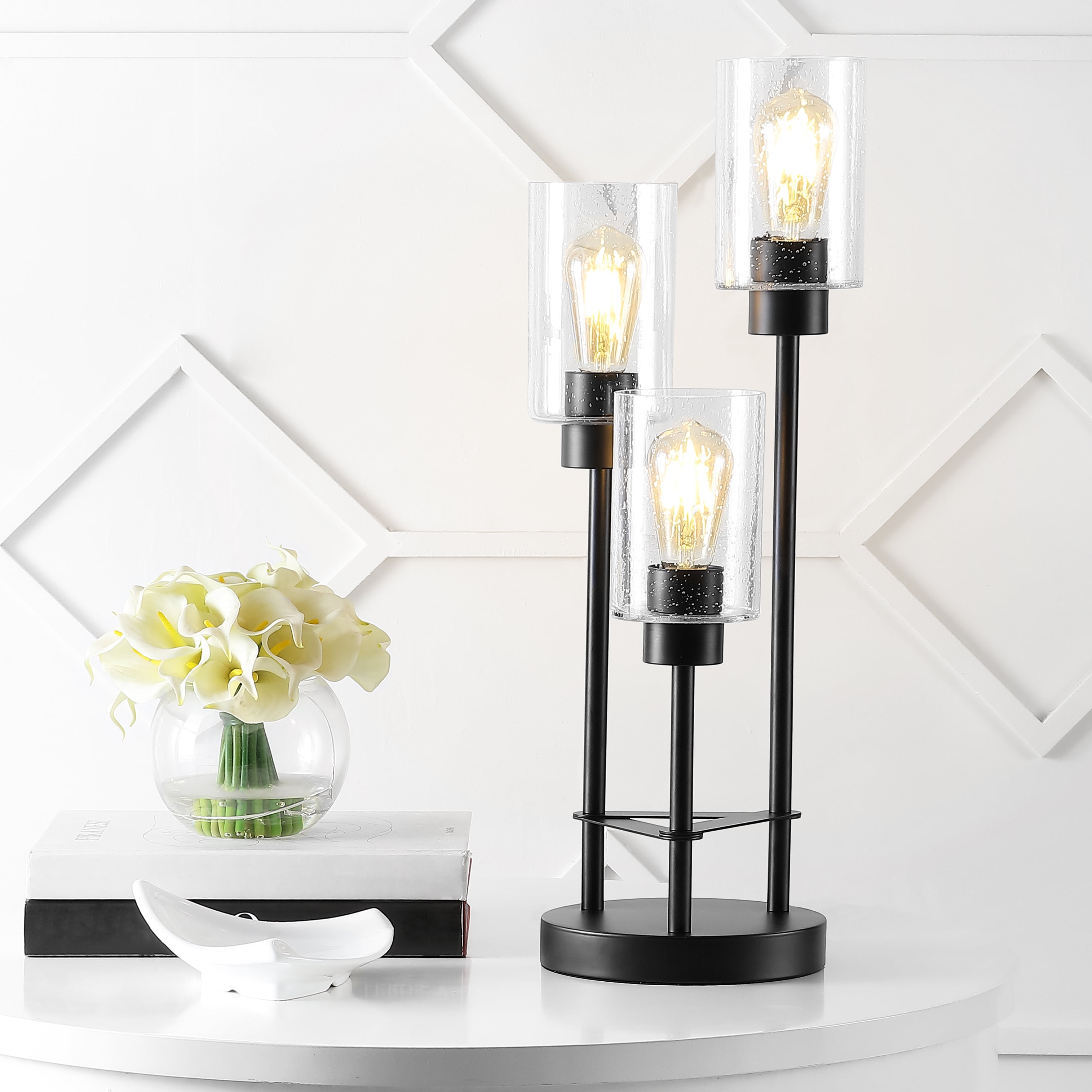 Axel Modern 20.5" 3-Light Iron/Seeded Glass Modern Industrial LED Table ...