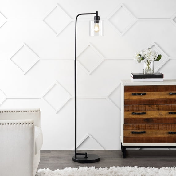 JONATHAN Y Axel Modern 60" Iron/Seeded Glass Farmhouse Industrial LED Floor Lamp, Black, JYL3079A
