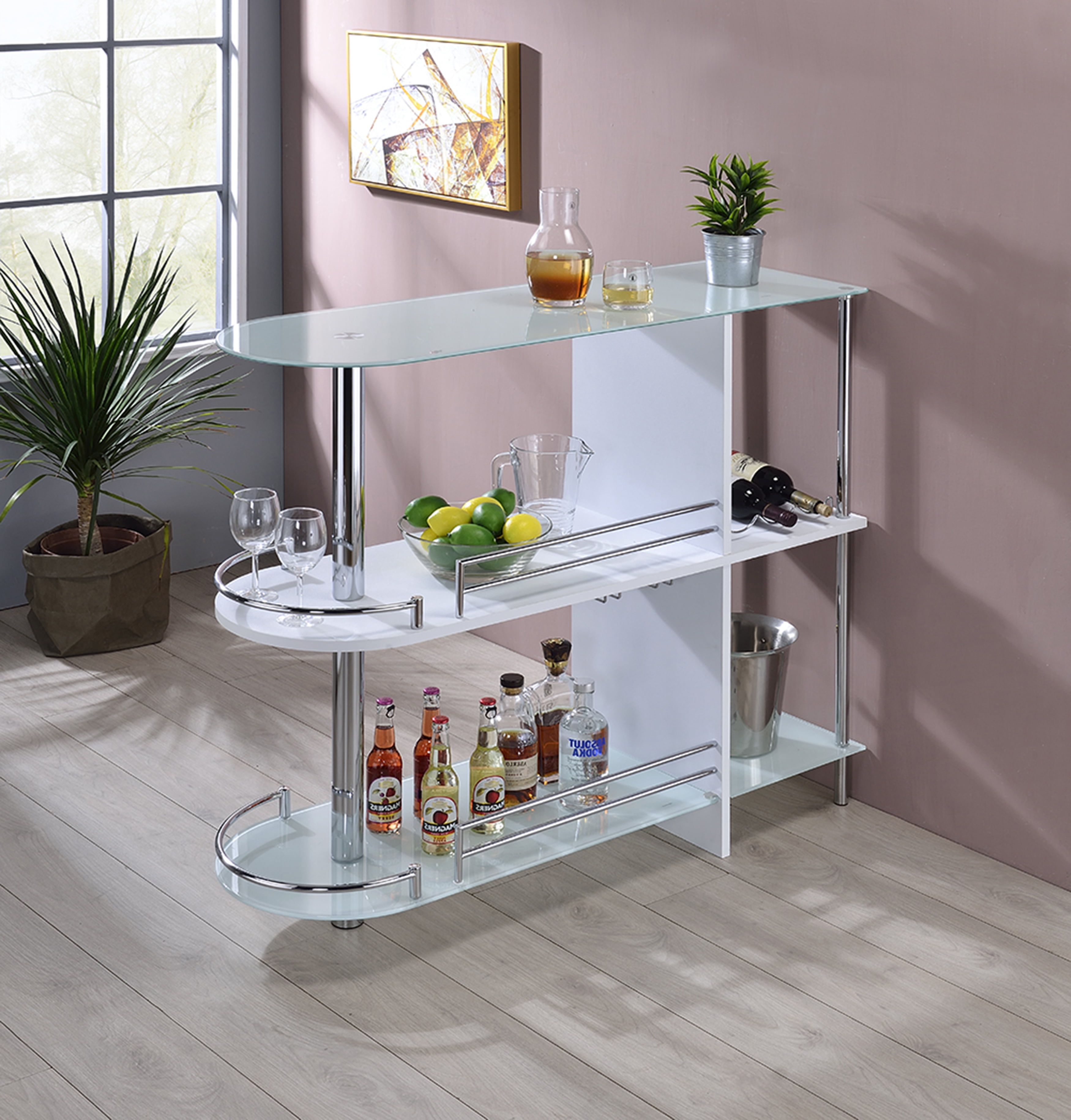 Cafe Table Rack Axel Modern Pub Bistro Bar Table with Tempered Glass Storage Shelves ...